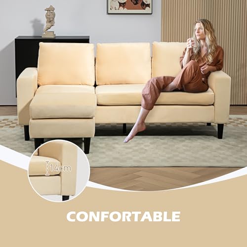 Canapé d'angle modulable 3 places velours Beige 83B-069V00BG