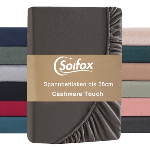 Soifox Spannbettlaken 140x200cm Winter - Anthrazit Jersy Thermo Fleece Bettlaken 160x200 wie Biber, Kuschelig Flauschig Cashmere Touch Bettlaken für...