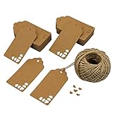 100 PCS Kraft Paper Gift Tags with String Natural Jute Twine, Brown Gift Wrapping Labels Tags, Heart