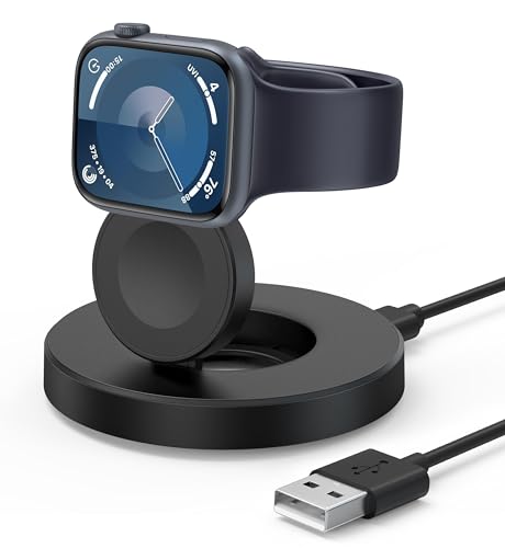 Wireless Charging Station for Apple Watch Ultra 1 2, Foldable Fast Charger Dock Stand Magnetic iWatch Charging Holder Portable Mini Travel Charger for iWatch Series 9/8/7/6/5/3/2/SE - Black