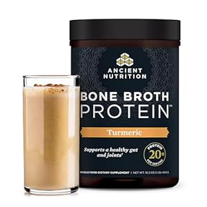 Ancient Nutrition Grass Fed, Cage Free, Bone Broth Protein Powder, 20g Protein, Hydrolyzed Collagen Peptides, Keto & Paleo Friendly, Supports Joint & Gut Health, Turmeric, 20 Servings