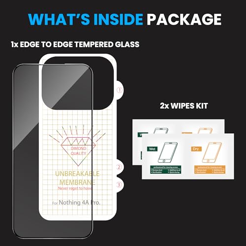 Image of ArmourPro Tempered Glass for Nothing Phone (4A) Pro with Back Clear Membrane Guard, Edge to Edge Screen Protector, Anti-Bubble, Anti-Fingerprint, Oil Resistant, Installation Kit | Black