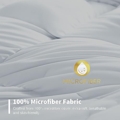 Image of Bed Comforter - King Size - Light Grey 300 GSM Quilt Blanket Rajai - Winter Warm Down Alternative Duvet Insert with Corner Ties