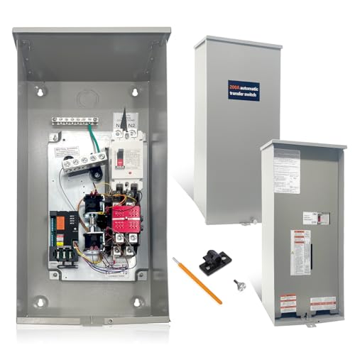 BZYOUYI 200 Amp Single Phase Automatic Transfer Switch w/Power Management Replacement for Generac RXSW200A3, NEMA 3R Aluminum Enclosure for Indoor and Outdoor Use