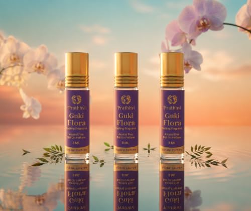 Image of Guki Flora Attar Roll-On Perfume Oil 8 ml x 3 | Alcohol Free | Long Lasting Rich Fragrance | Men & Women | Pocket Size Travel Friendly Roll On | Daily Wear Fragrance - Pack of 3