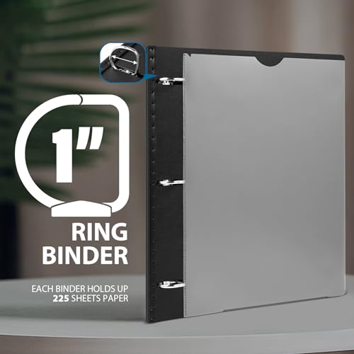 Image of WOT I 1 Inch Telescoping 3 Ring Binder 4 Pack, Expandable Flexible Binder with Customizable Front Cover & Clear Catalog Pocket, Holds 8.5 inchx11 inch Paper, School Office Supplies, Black