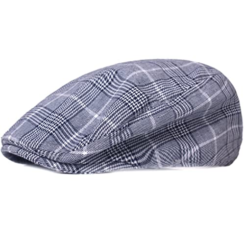 Lightweight Beret Spring Summer Men Women Casual Bucket Sun Cap Vintage Plaid Newsboy Flat Cap Blue #TOP12