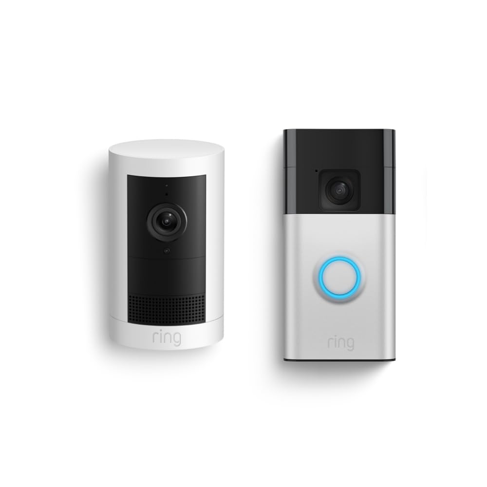 Ring Battery Doorbell, Satin Nickel with Ring Outdoor Cam Plus Battery, White