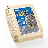 GUARD SHIELD Beige Tarp Heavy Duty Waterproof 12x12 Feet Outdoor Poly Tarps Cover Square Thick UV Resistant Canopy Tarpaulin with Grommets 10mil