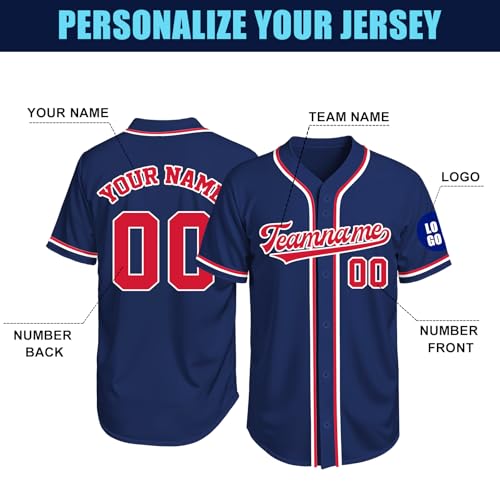 Image of Custom Baseball Jersey Personalized Stitched or Printed Name Number Baseball Shirt Sports Uniform Gifts for Men Women Youth