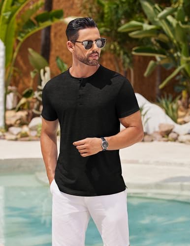 COOFANDY Men's Henley Shirts Short Sleeve Casual Basic Henley Tee Summer Button Lightweight Stretch T Shirts3