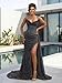 Sparkly Sequin Prom Dress for Women Strapless Mermaid Formal Gowns High Slit Long Evening Dress with Train US4 Champagne