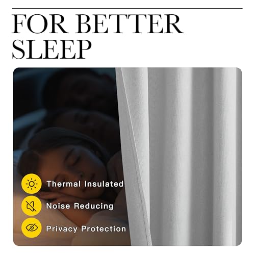 NICETOWN 100% Blackout Linen Curtains for Living Room 2 Panels, Greyish White, W52 x L90 per Panel, Noise Reducing Crisp Structured Faux Linen Curtains for Classroom, Home Office - Image 7