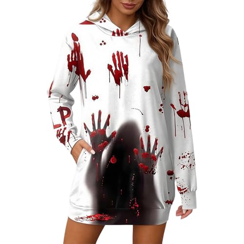 Vestido de Halloween cómodo manga larga con capucha y funcionales bolsillos