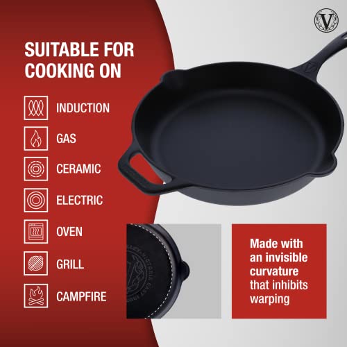 image for Victoria Cast Iron Skillet Large Frying Pan with Helper Handle Seasone