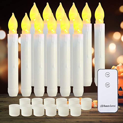 Homemory LED Batteries Operated Taper Candles with Remote, Flickering Light Flameless Taper Window Candles, Set of 12 Warm Yellow Fake Candles for Halloween, Church, Party