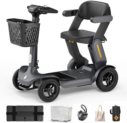 Paiseec S3 Pro 40 Miles Foldable Mobility Scooter for Seniors, Lightweight Mobility Scooter for Travel, 4 Wheels Mobility Scooters for Adults Elderly, 250W Powered, Load 300lbs, All Terrain