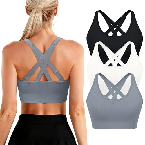 VEQKING Women's Adjustable Sports Bra - Padded Yoga Strappy Bra for Low Impact, Comfortable Support, Moisture Control