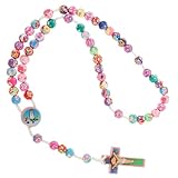 IMIKEYA Collar de Cruz de Cuentas de Colores Rosa Collar de Cruz para Mujer Accesorio de Joyería para Disfraz y Uso Diario