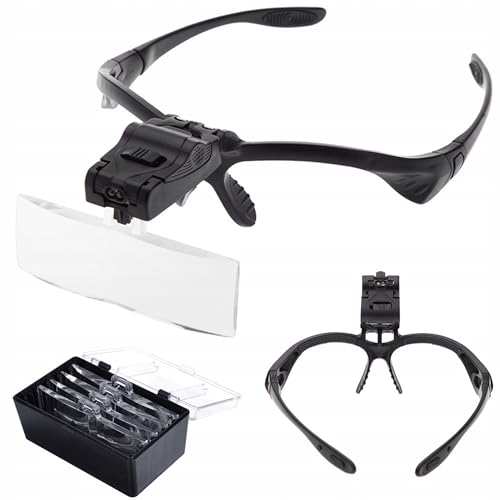 Image of Hair Transplant Headband Head Light Magnifying Glass Headset with 2 LED Loupe with 5-Lens 1.0X, 1.5X, 2.0X, 2.5X and 3.5X