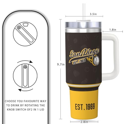 Image of San Diego 30 oz Tumbler with Handle and Straw,Car cup,Coffee Mug,100% Leakproof Insulated Tumbler with Lid and Straw,Made of Stainless Steel,Cup Holder Friendly Base,Classic Collection Gifts for Fans
