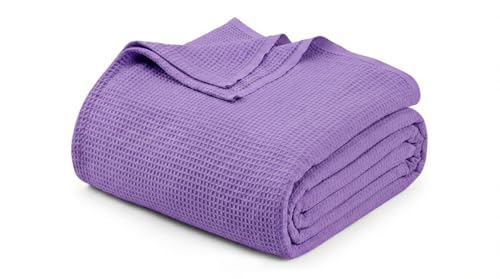 Cotton Waffle Weave Blanket Inches Soft Woven Lightweight Breathable Bed Blanket Queen Size for Layering Any Bed, Couch Sofa, Home Decor for All Season (Plum, 90" x 90")