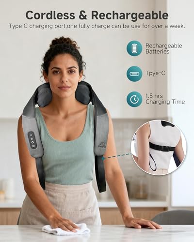 Image of Snailax Neck and Shoulder Massager with Heat, 4D Shiatsu, FSA Eligible | 2026 Upgraded Shiatsu Kneading, Graphene Heat, 4 Modes, 2 Intensities, 90-Min Cordless Use, Type-C Charging