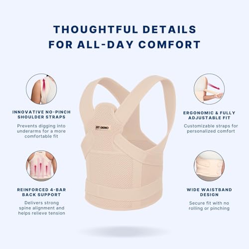 Image of Fit Geno Back Brace Posture Corrector for Women and Men, Shoulder Straightener, Adjustable Full Back Support, Upper and Lower Back Pain Relief - Scoliosis, Hunchback, Thoracic, Spine Corrector (L)