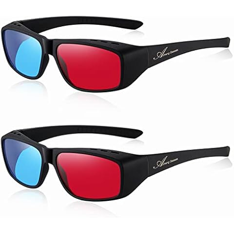 AoHeng Anaglyph Red Blue/Cyan 3D Glasses,Large Frame,Clearer,Brighter,for 3D Movie Comic(2 Pack) Cover