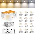 MAILCOS 12 Pack 4 Inch 5CCT Ultra-Thin LED Recessed Ceiling Light with Junction Box, 2700K-5000K Selectable, 810LM High Brightness, Dimmable Canless Wafer Downlight, 9W 120V, ETL