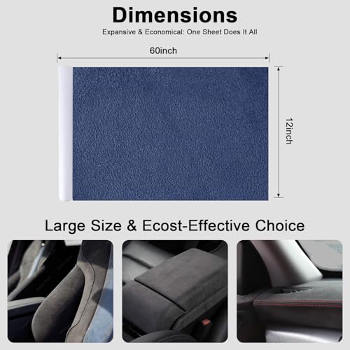 Image of Premium Blue Suede Fabric Wrap - 12x60 inch Suede Wrap for Car Interior - Self-Adhesive Microfiber and Synthetic Leather, Stretchable Interior Film for Car and Home Decor