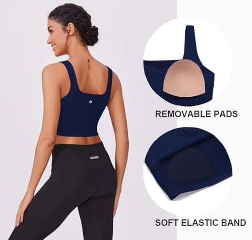 Image of PINSPARK Sports Bra for Women Square Neck Longline Tank Top with Built in Bra
