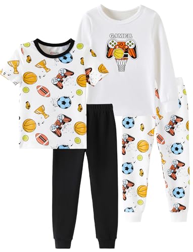 PATPAT 4-Pieces Baby Boys Pajama Sets with Organic Cotton, Snug fit Pjs for Toddler Kids, Supersoft & Stretchy Sleeper, Little Champ, 3T