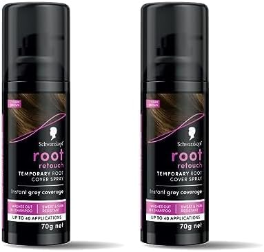 Schwarzkopf Root Retouch Temporary Root Cover Spray for Instant Grey Coverage - Dark Brown (Pack of 2)