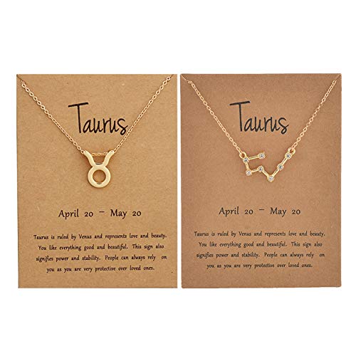 2Pcs Taurus Zodiac Necklace for Women 12 Constellation Necklace Zodiac Sign Horoscope Necklaces Zodiac Jewelry Gift Aries