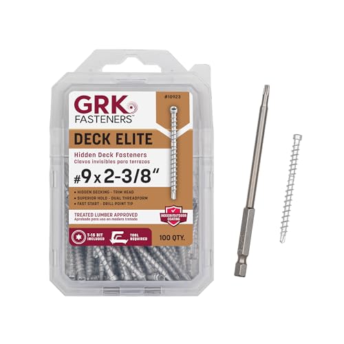 GRK Fasteners Deck Elite #9 x 2-3/8 Hidden Deck Screws, 100 PCS, with Dual Thread Form, Superior Clamping Force, Outdoor Decking Fasteners, Drill Point Tip, Star Drive Recess, T-15 Bit Included