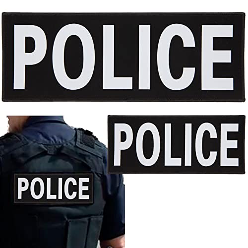 Police Patch Gilet Réfléchissant autocollant magique Ruban réfléchissant, Patch réfléchissant Patchs détachables pour gilet de service pour Adultes et chien, 2 patchs (un grand et un petit) Cover
