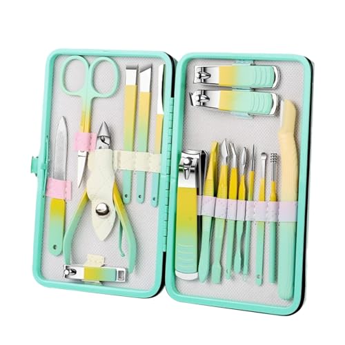 Juego de herramientas para el cuidado de uñas, juego de manicura con estuche, juego profesional de manicura de acero inoxidable, 18 tijeras de uñas con degradado, herramientas de cuidado de uñas de