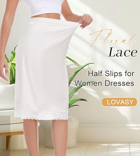 Image of Lovasy Women Satin Half Slips Lace Long Underskirt Anti Static Under Skirt Soft Slip Dress for Skirts Dresses S-3XL