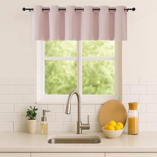 Image of Simplebrand Blush Window Valance for Kitchen 14 Inches Long 2 Panels Set, Room Darkening Valance Curtains for Living Room, Grommet Short Privacy Kitchen Curtains for Bedroom Kids Room, 40Wx14L