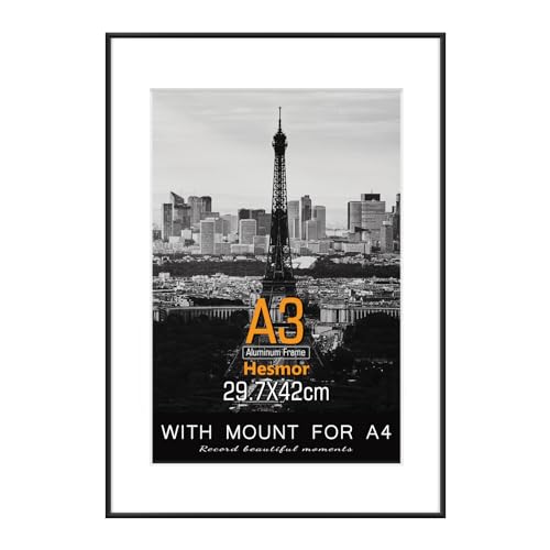 Hesmor A3 Picture Frame Black Famlily Photo Frame 12 x 16.5 Inch Size A3 with Clear Plexiglass for Wall Mounting, Single with Mount for A4 Print