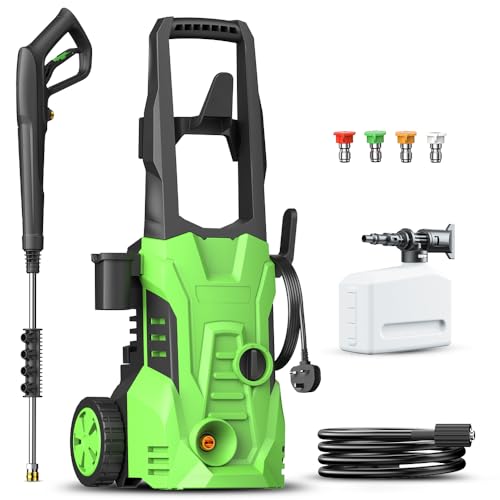 Lavadora a presión eléctrica con 4 boquillas intercambiables, caudal de 420 l/h, manguera de alta presión de 8 m, cable de alimentación de 11 m para coche, patio, jardín, vallas, patio, entradas