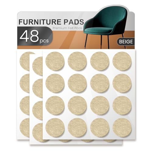 YOESSA 48 PCS Felt Furniture Pads, Chair Leg Floor Protectors, Furniture Sliders for Hardwood Floors, Cabinet Bumpers, Anti Scratch, Reduce Noise(Beige)