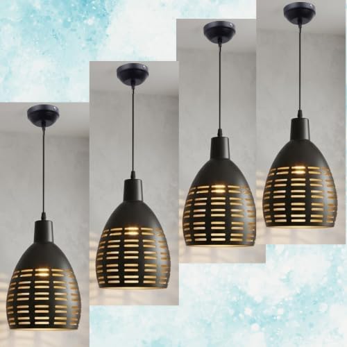 Image of GreyWings Black Aluminium Hanging Light Pendant Lamp, Antique Ceiling Light for Home Decor, Bulb Not Included, Pack of 4