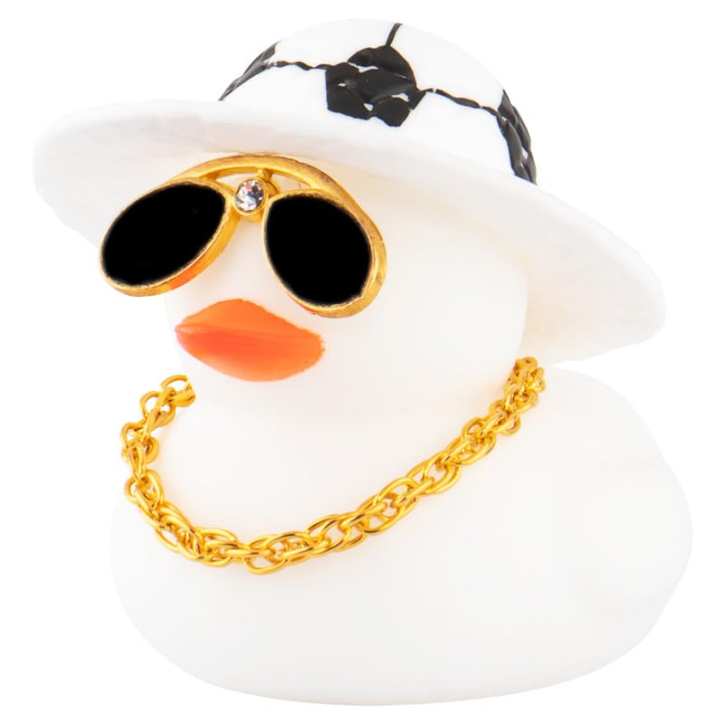 wonuu Car Dashboard Rubber Duck Ornament, Car Decoration Colour Ducks Accessories with Mini Hat Necklace and Sunglasses, M-White-Soccer Hat