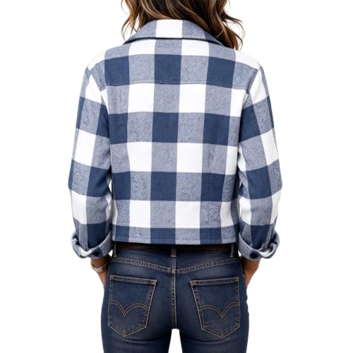 Cropped Shacket Women Button Down Plaid Collared Cropped Barn Jacket Women - image 4