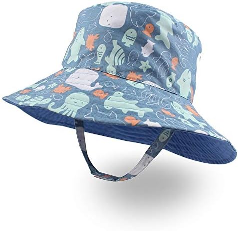 XIAOHAWANG Baby Boy Bucket Toddler Kids Sun Hat UPF 50+ Wide Brim Outdoor Beach Caps Play hat (Octopus, XS(3-6 Months))