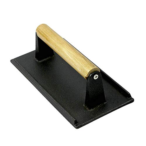 VIGAN Grillwerkzeug Gusseisen Holzgriff Steak Fleisch Presse Grill Druckplatte (A:Quadratisches Gitter)