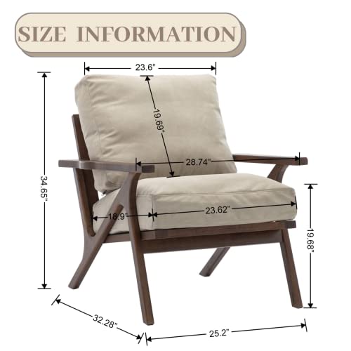 Mid Century Modern Accent Chair Upholstered Armchair Comfy Lounge Chair Indoor Arm Chair For Bedroom Living Room, Cream Fabric #TOP2
