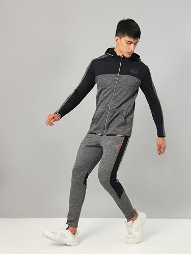 Image of TECHNOSPORT Men's Self Design Hooded Slim Fit Fleece Jacket